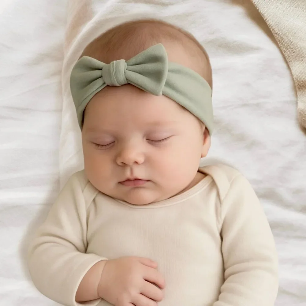 Organic Cotton Bow For Baby | Sustainable Headband | Earthy Sage | Minimalist